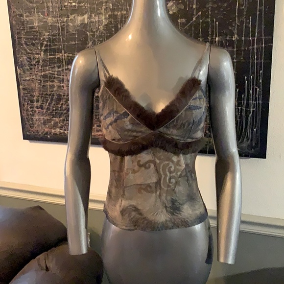 Vintage French Boutique Genuine Fur Trimmed Camisole - Picture 1 of 8